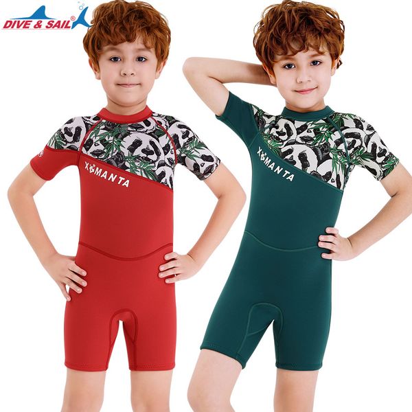 

2.5mm neoprene wetsuit for kids boys girls short sleeve one-piece dive suit back zip jumpsuits sun uv protection swimwear warm