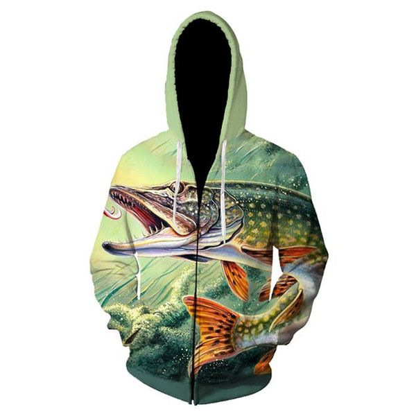 

fish printed zipper hoodie seaworld 3d men's sport suit harajuku sweatshirt for men and women zipper long sleeve pullover, Black