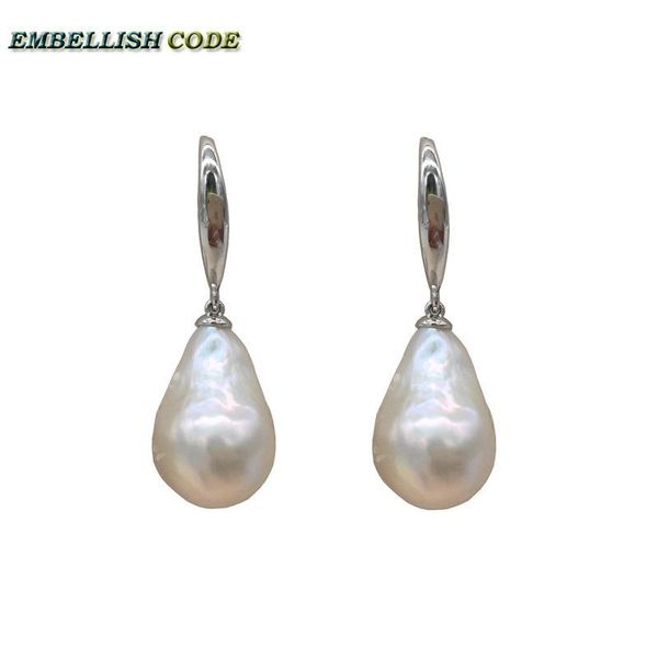 

special normal size baroque pearl nucleate stely hooking earring flame ball shape white natural freshwater 925 sterling silver