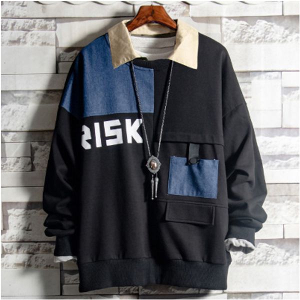 

mens luxury sweatshirts youth casual large size boys designer clothing splicing pullover mens fashion brand hoodies wholesale, Black