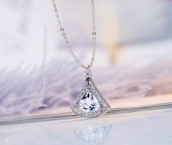 

высокое качество роскошный серебряный нержавеющей стали вентилятор юбка циркон ожерелье женская кристаллическая ключица цепи подарок ювелирн, Silver