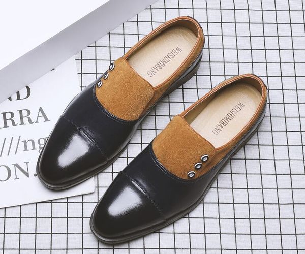 Men 9244 Designer Business Dress Leather Slowers Slip-On British Style Gentleman Toes Round Flats Party Wedding Shoes New Season