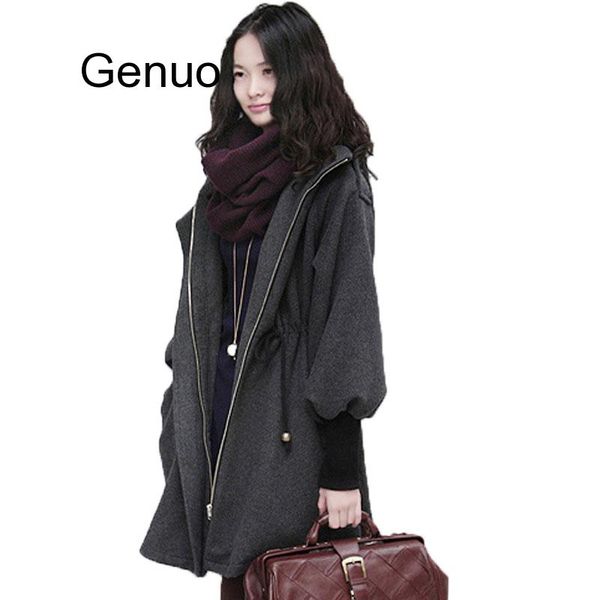 

women's wool & blends woolen coat korean version large size loose casual windbreaker autumn winter cashmere outerwear gray jacket, Black