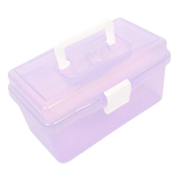 

lnhf plastic handle 2 layer hardware tools storage box, clear purple