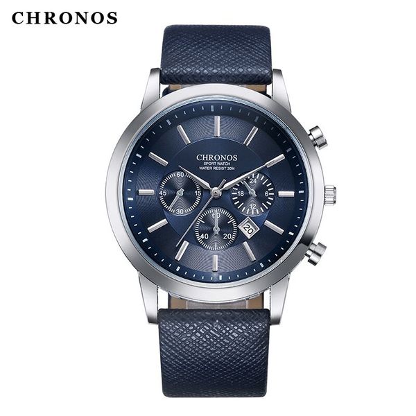 

Quartz Watches CHRONOS Mens Sport Wristwatches Military Date Casual Leather Quartz Watches Male Large Round Analog Watch Clock Orologio Uomo, Ch 0401