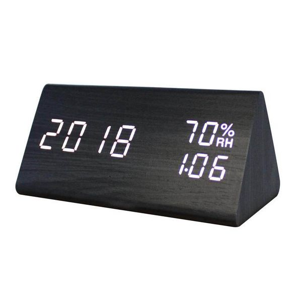

led wooden alarm clock temperature humidity electronic deskdigital table clocks bedroom alarm clock home decor
