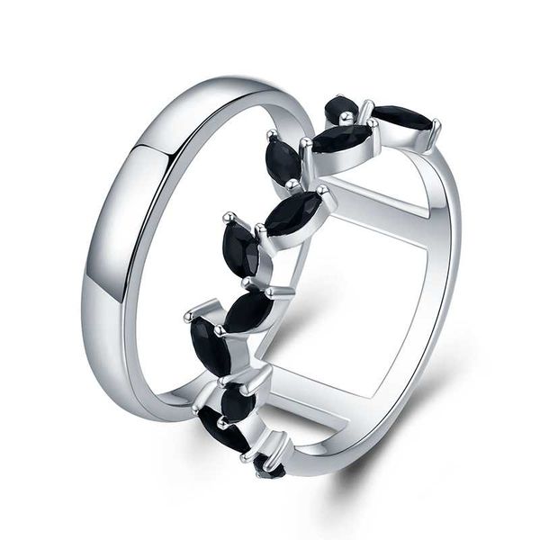

sodrov hyperbole 3.7g 925 sterling silver fine jewelry trendy engagement bague black spinel leaf women's wedding ring g001, Golden;silver