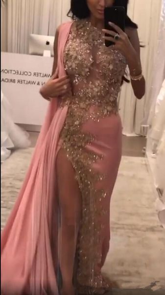 

2020 arabic aso ebi pink lace beaded evening dresses lace beaded prom dresses high split formal party second reception gowns, Black