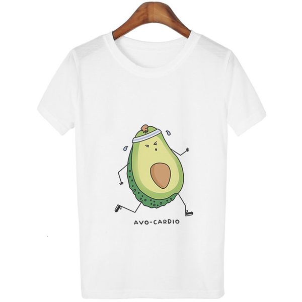

woman shirt womens korean kawaii cartoon avocado vegan short sleeve t shirt petal sleeve vogue fresh avocado graphic female, White