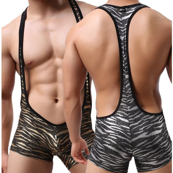

men's g-strings brand suspender jockstrap wrestling singlet bodysuits underwear,gold silver leopard teddies, Black;brown