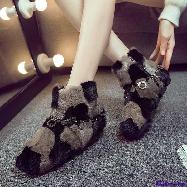 

women's ankle boot 2020 winter fur warm snow boots for woman winter shoes female flat ankle boots rubber sole woman boot shoes, Black