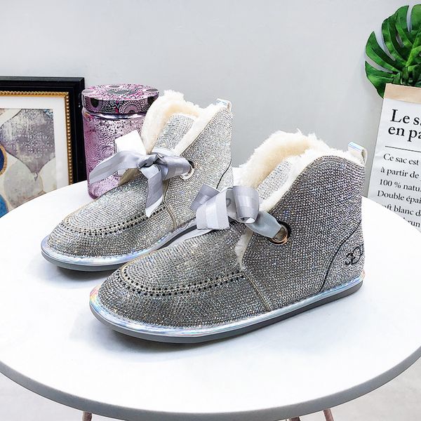

snow boots women fashion shoes europe station new winter comfortable versatile rhinestone full diamond bow cotton short plush, Black