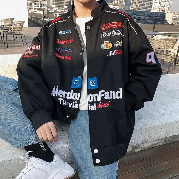 

autumn winter men embroidery print jackets and coats m-5xl big size youth man jacket streetwear single breasted cotton outerwear, Black;brown