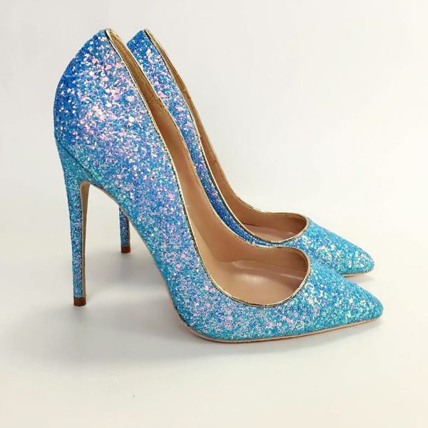 

newss 2019ss fashion women blue glitter sequined poined toes high heeled heels shoes stiletto heel shoes pumps 12cm 10cm, Black