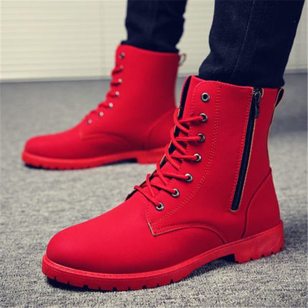 

2019 men boots british red high mens army boots korean zipper men's snow winter cowboy for men black size 39-44