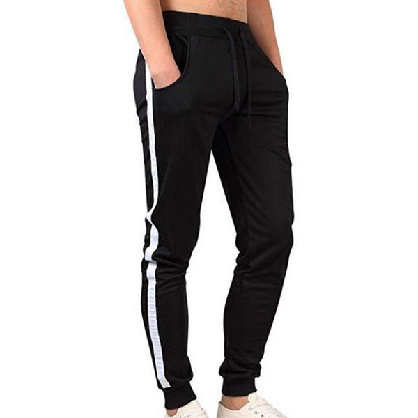 

fashion-spring and autumn men's fashion pant new men's striped trousers jogger trousers men's casual fitness trouser, Black