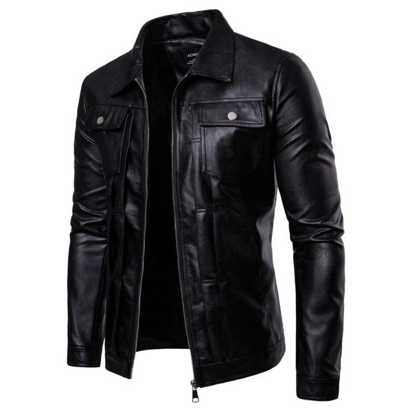 

men's wear 2018 autumn new style europe and america england washing locomotive leather coat fold-down collar pu leather jacket s, Black