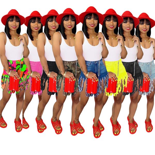 

women designer denim shorts tassel jeans bodycon short pants plus size summer bottoms s-3xl camo solid color jeans 1224