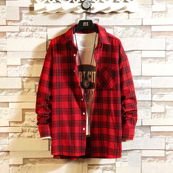 

2018 early autumn new wild classic check shirt, men's lapel trend casual korean youth long-sleeved shirt s-3xl, White;black