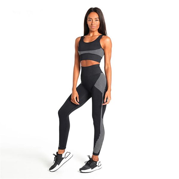 

seamless yoga set women dry fit two 2 piece tight crop bra vest legging sportsuit workout outfit fitness gym sets clothes
