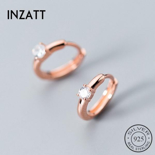 

inzatt real 925 sterling silver minimalist geometric round zircon hoop earrings for women rose gold color classic trendy jewelry, Golden
