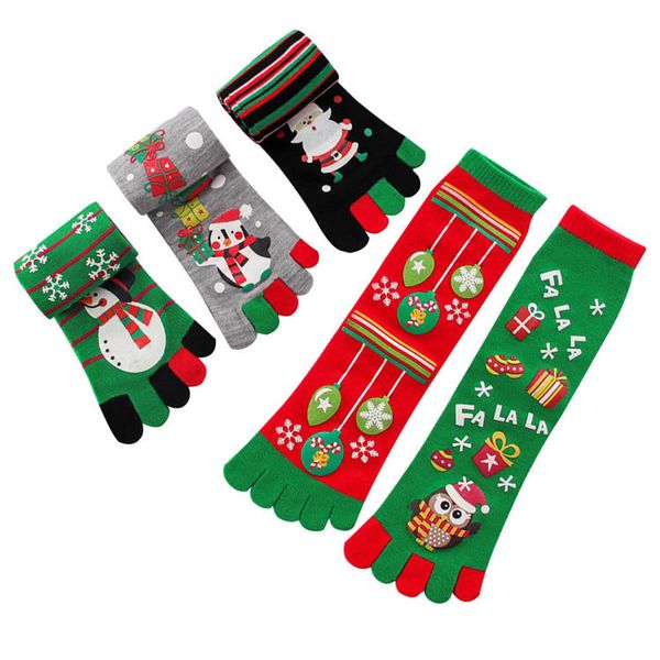 Natal Cinco dedos meias de Mulheres dos desenhos animados impressos longas meias de algodão Casual Toe engraçado macia Meias Femme Xmax Partido Sock meninas presentes 10 estilos