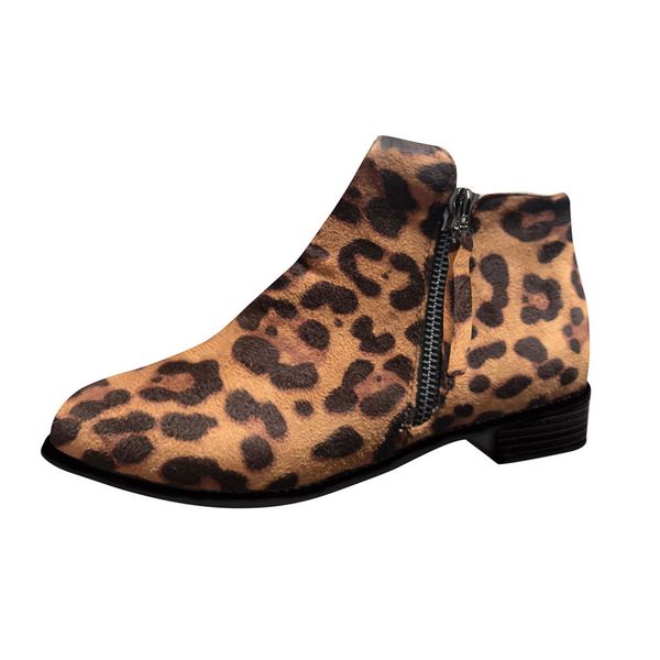 

women's ankle booties leather low heel western side zipper pointed vintage leopard pattern ankle boots women casual work shoes, Black