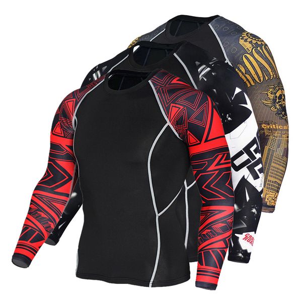 

new men's rashguard running shirt gym shirt long sleeve sports compression dry fit shirts for men fitness, Black;blue