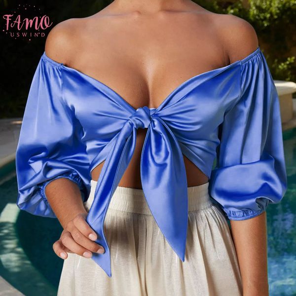 

tie bow плеча sexy crop top женщины half узелок бинты обрезанные рубашка весна твердая тонкий короткие партии tank top тройники, White