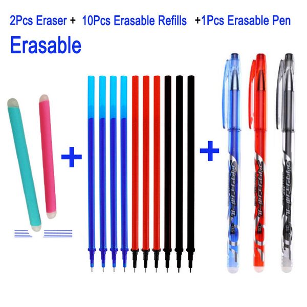 

13pcs/lot 0.5mm erasable pen refill rod blue/black/red ink gel pen refills set school office stationery supplies writing tools