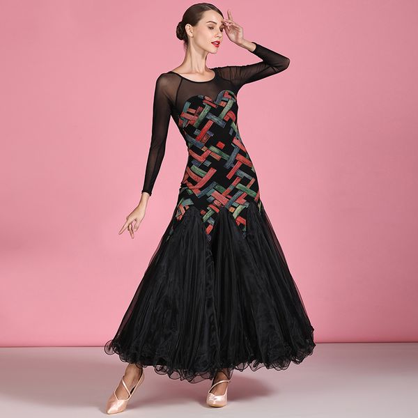 

standard dance dresses modern dance costumes big swing skirt ballroom competition dresses festival clothing dqs3718, Black;red