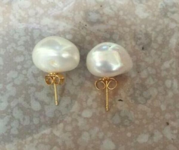 

large 13-14mm south sea genuine natural baroque white pearl earring