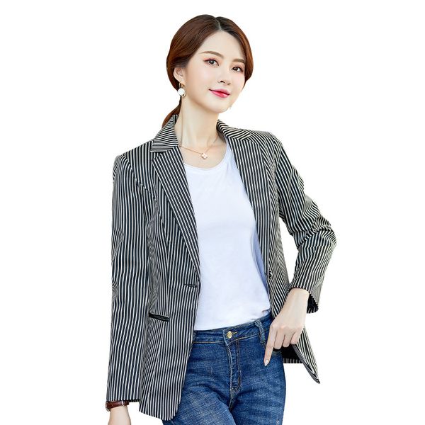 

women blazers and jackets fall and winter 2019 thick korean stripe mini-suit long sleeve office professional suit jacket, White;black