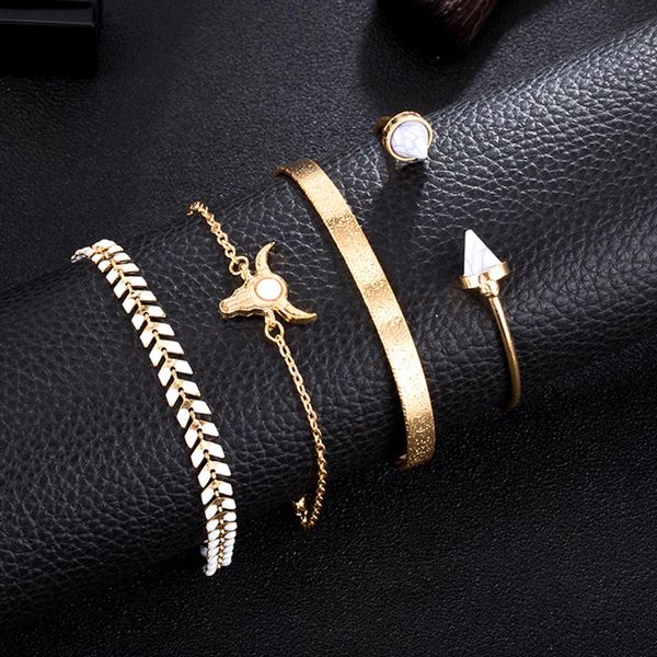 

4pcs/set 2019 luxury fashion women bangles wheat ear bull head charm arrow opening bracelet bangle lady satement jewelry gifts, Black
