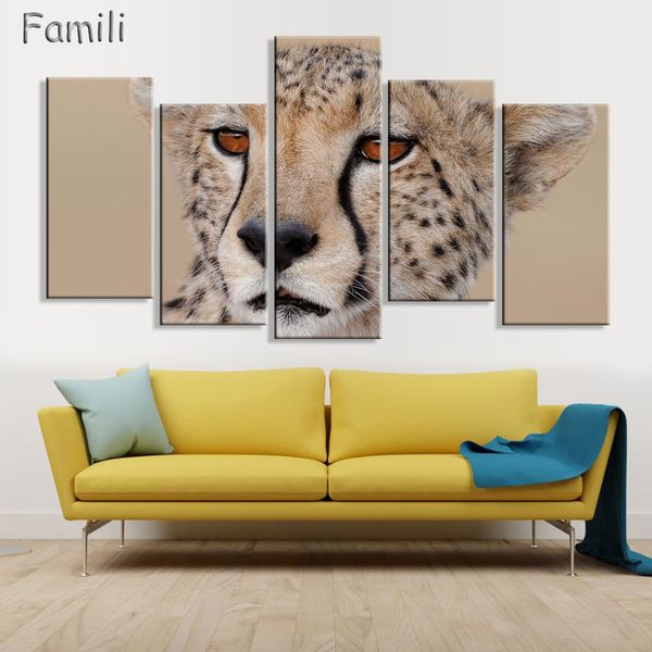 

Cheetah painting canvas HD Print 5pieces canvas wall art print modern home decor wall art for living room decor painting