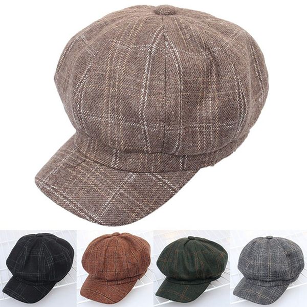

retro art beret homme plaid octagonal hat women autumn winter vintage men cotton casual newsboy hat girl female octagonal cap, Blue;gray