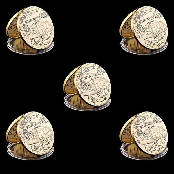 

5pcs us military army coin blackhawk helicopter uh-60 aircraft copper plated challenge badge metal craft gift