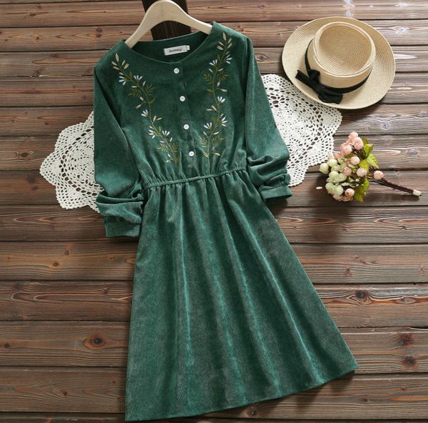 

women luxury long sleeve dress designer flower embroidered mori style fresh natural dresses spring new arrive casual fashion sell, Black;gray
