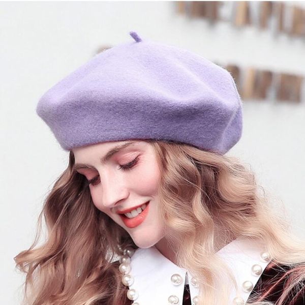 

slouchy pure wool felt beret women fashion british style girls beret hat lady solid color winter beret hats, Blue;gray