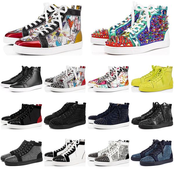 

2020 new fashion designer red bottoms shoes studded spikes flats rivet sneakers for men women party lovers casual sport sneaker size 35-47