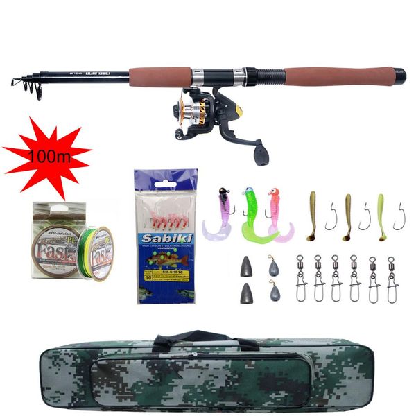 

2.1m-2.7m fishing rod combo and reel full kit spinning fishing reel pole set 100m line lures hooks tackle