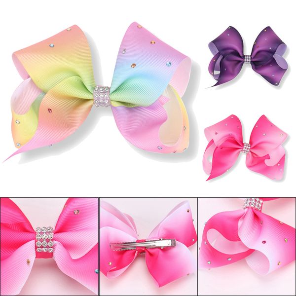 

jojo siwa hair bows 12cm large rainbow hair bow jojo bows with clip hair accessories for girls dhl ss108, Slivery;white