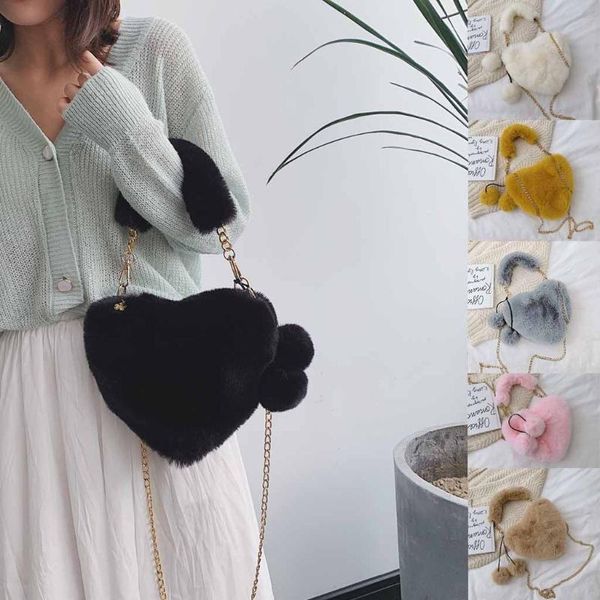 

women fashion heart shaped bag female chain messenger bag plush love shoulder crossbody valentine's day gift