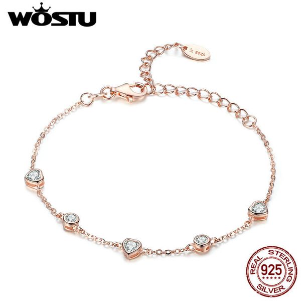 

wostu 100% 925 серебро золото цвет sweet heart link chain браслет для женщин браслеты ювелирные изделия подарок для жены cqb097, Silver