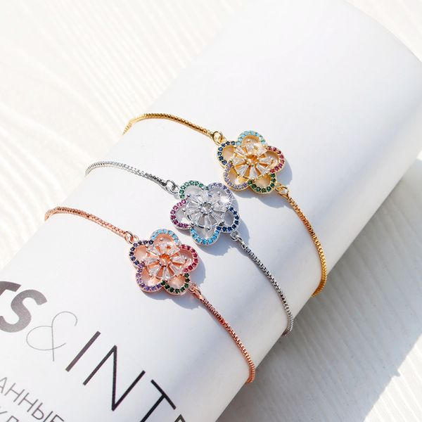 

цвет циркон цветок браслет для женщин классического медных плетеных браслеты браслет femme pulsera hombre дружба, Black