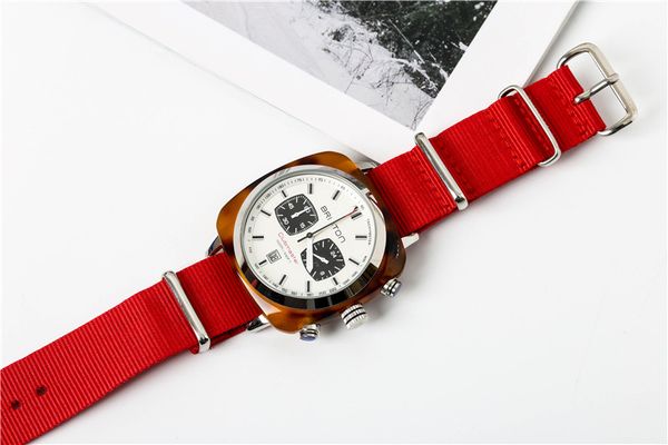 

original couples wristwatches sliver dial with red strap classic neutral quartz watch black square double timing dial, Slivery;brown