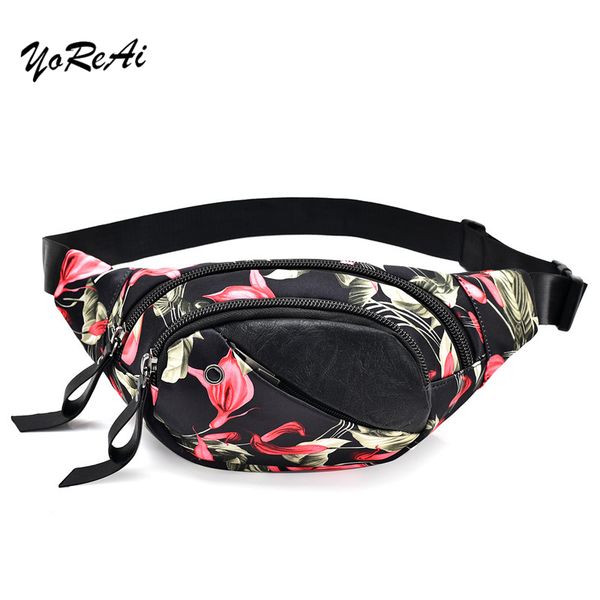 

outdoor running phone chest bag women's charging usb bumbag waist belt pouch printing flower fanny bags lady jogging feni packs