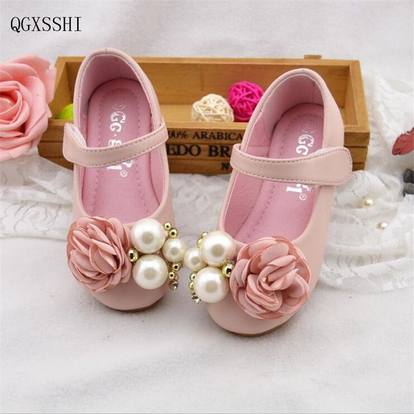 

qgxsshi pretty pearl flowers girl leather shoes for girls party dance children shoes princess platforms child wedding, Black;grey