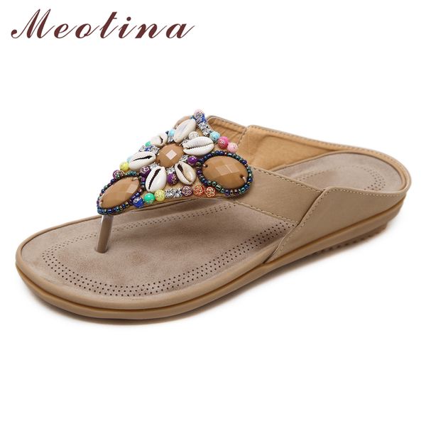 

meotina flip flops shoes women crystal flat with sweet slippers flower rhinestone open toe sandals female summer red big size 45, Black