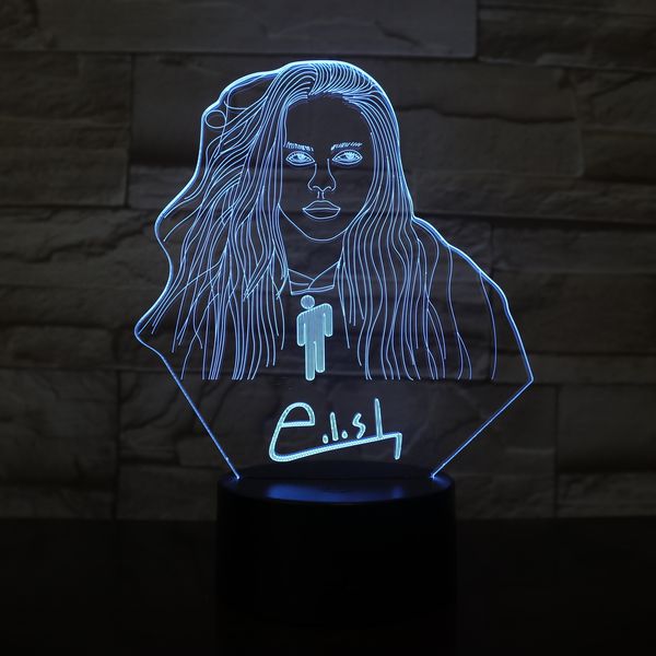 

billie eilish famous star figure 3d illusion led night light lamp office room decor table lamp fans gift nightlight dropshipping